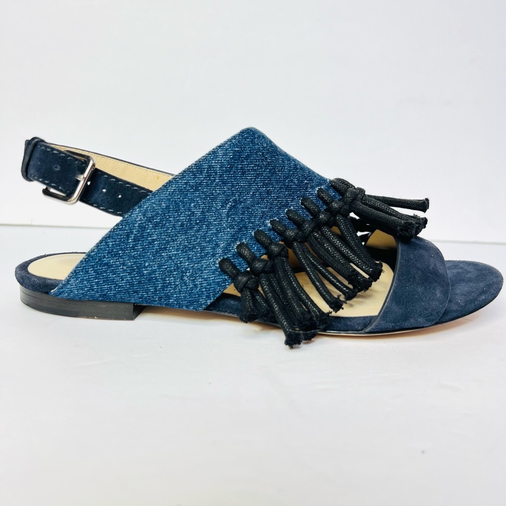 3.1 Phillip Lim Martini Fringe Denim Suede Blue Black Slingback Sandals - 36 / 6